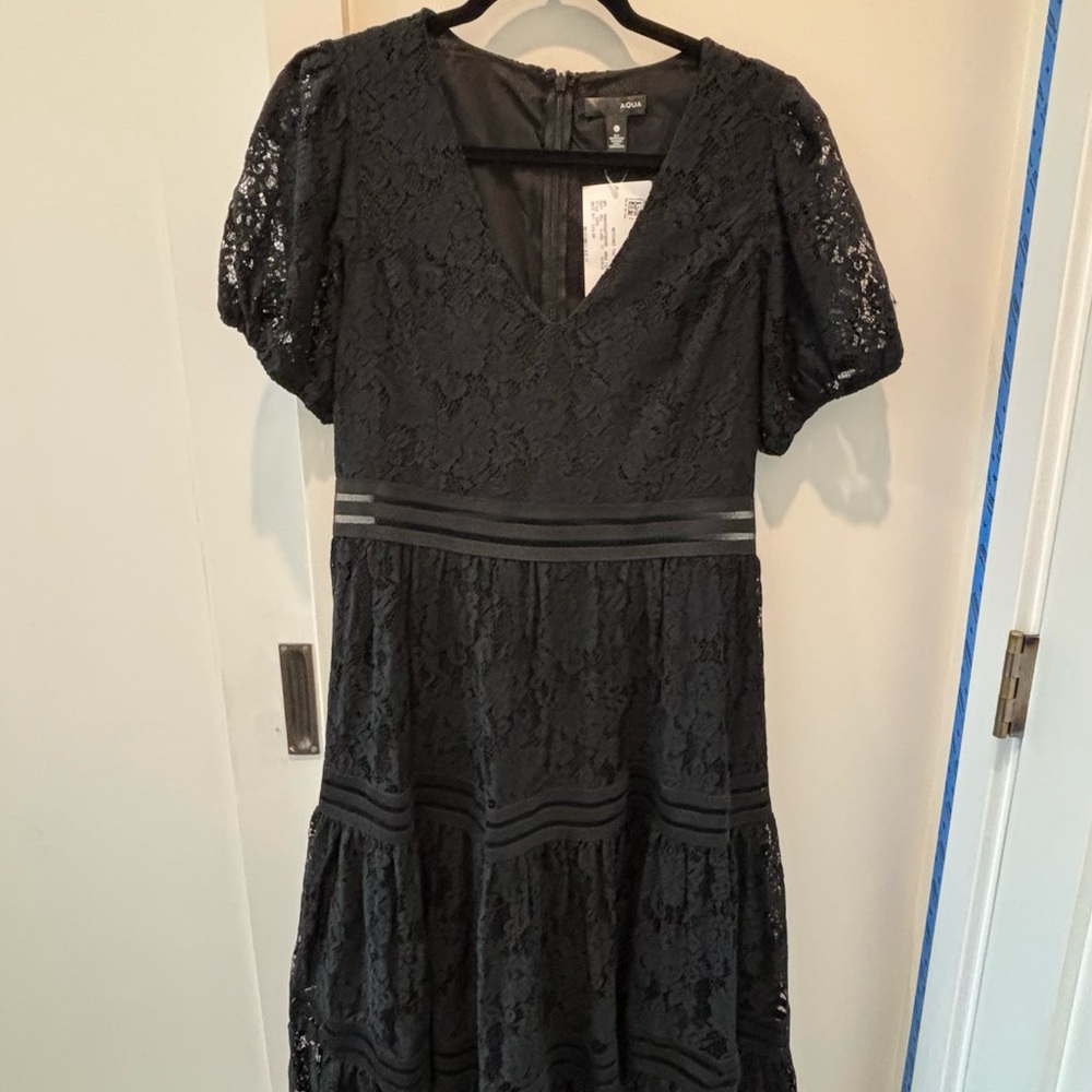 NWT Aqua L Chic Black Lace Midi Dress